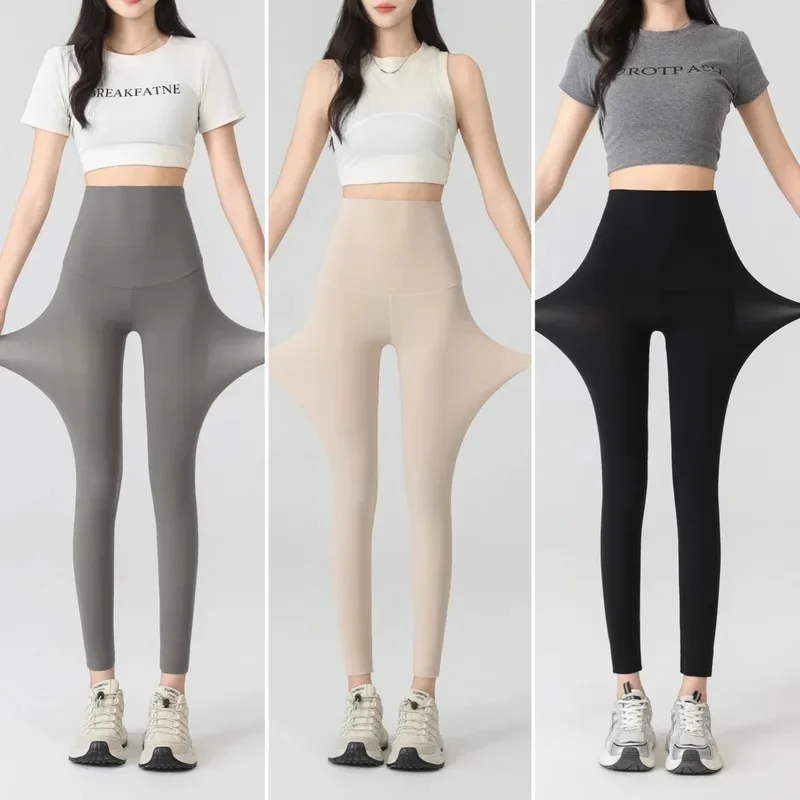 2026 New Ultra Thin Ice Silk Leggings High Waist Skinny Pants Plus Size Soft Touch Tight Shark Pants Breathable Stretchy Outdoor