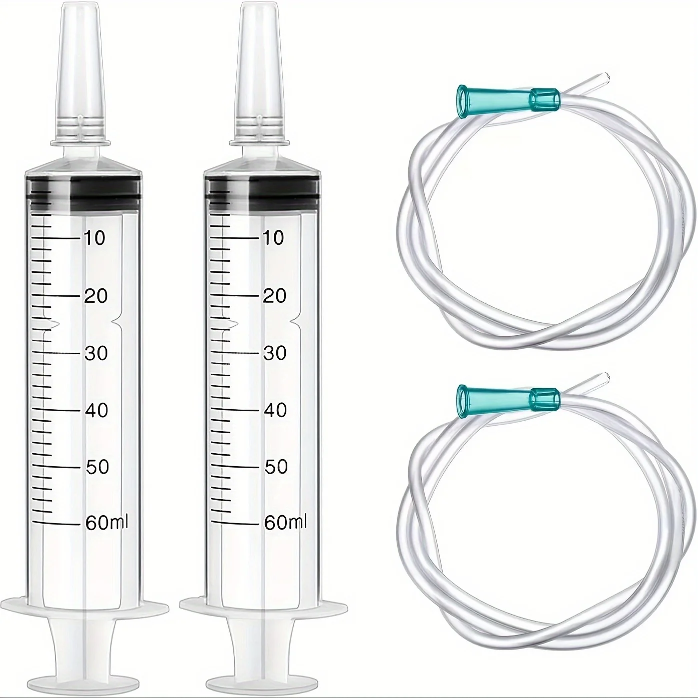 60ml Plastic Syringe with Tube Measuring Barrel, Liquid Syringe with Cap for Liquid Oil Absorption, Pet Feeding Syringe