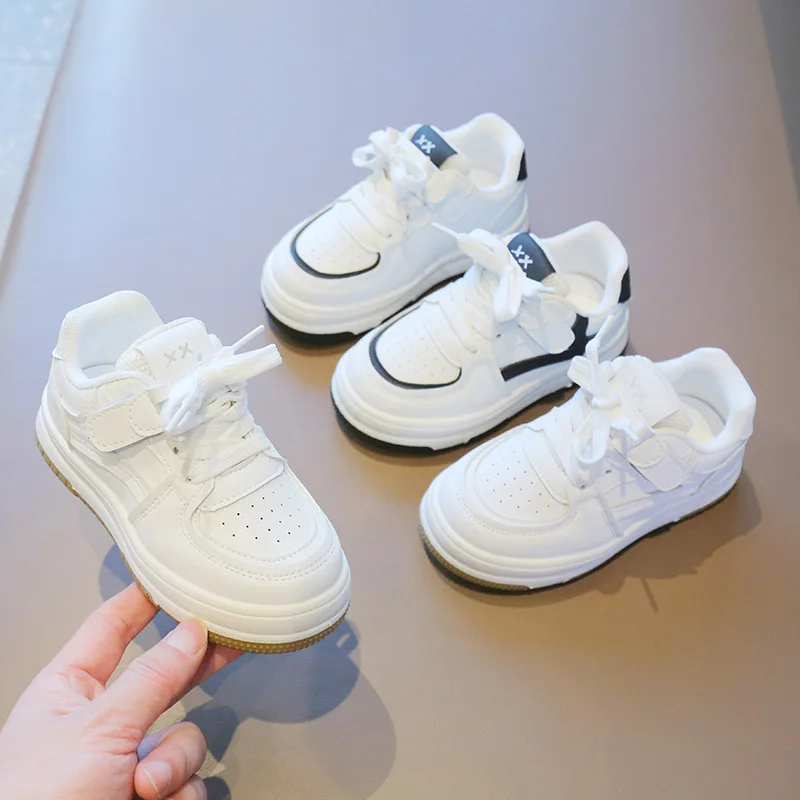 

Children's white shoes2024Spring and Autumn New Boys' Sneaker Non-Slip Girls' Casual Shoes Soft-Soled Shoes for Baby Single