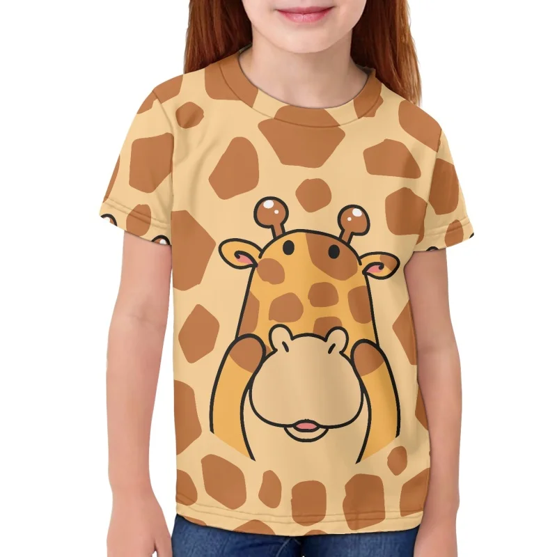 Children's T-Shirt Girl Clothes Cute Cartoon Giraffe 3D Print Kids Summer Clothes Boys Tshirt Short Sleeve Casual O-Neck Tops