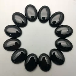 Wholesale 25x18MM Nature gem Stone Black agate Onyx oval cabochon jewelry making bead Ring charm accessories 12pc good no hole