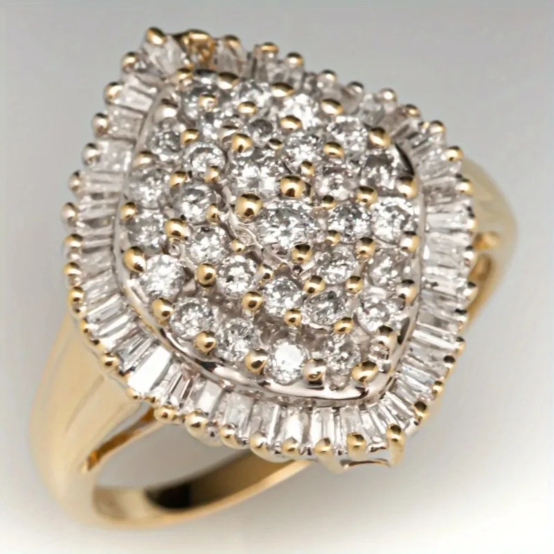 

Изысканное женское кольцо с белыми фианитами, золотистого цвета, с геометрическим дизайном, для повседневной носки, вечеринок, ювелирное украшение, подарок на годовщину