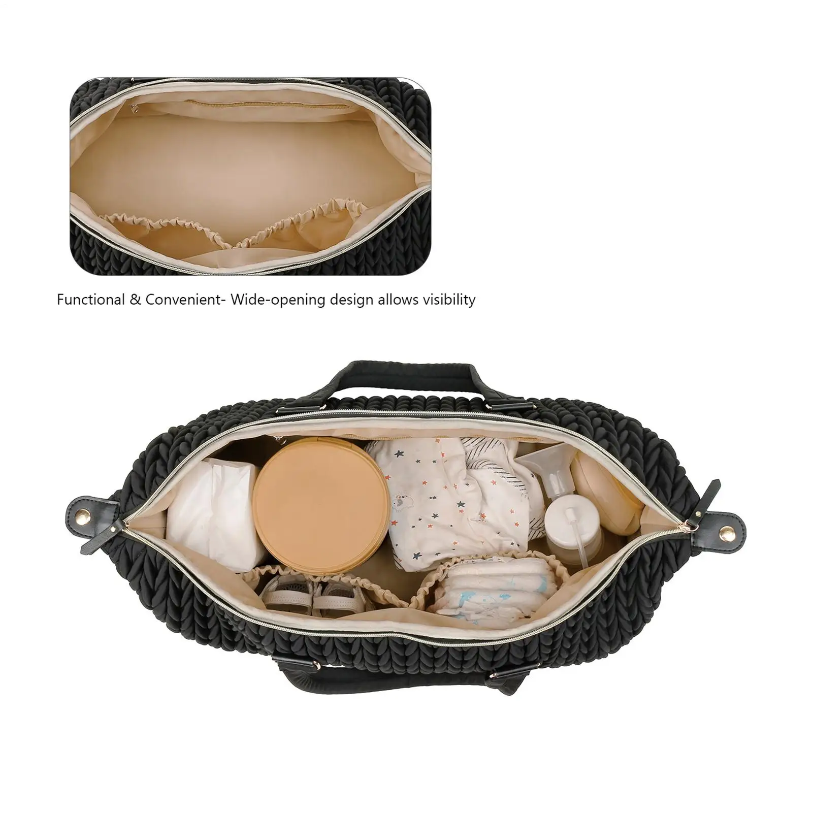Large Capacity Maternity Bags Diaper Organizer Bag with Insulated Pocket Waterproof Nappy Tote Bag for Changing Table