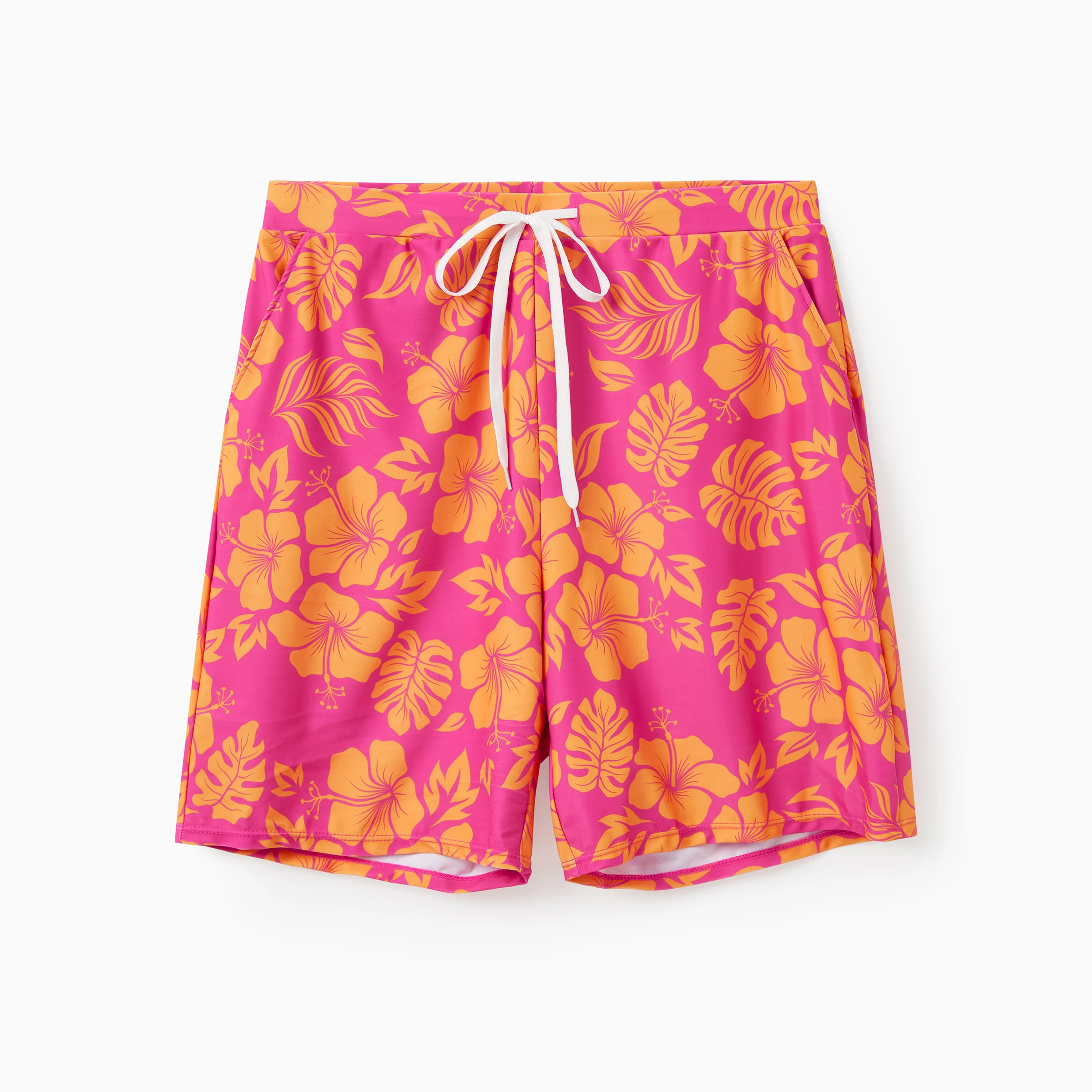 

PatPat Men's Drawstring Swim Trunks in Bright Pink with Tropical Flower Pattern