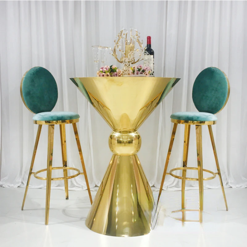 Round stainless steel cocktail bar tables set for club furniture