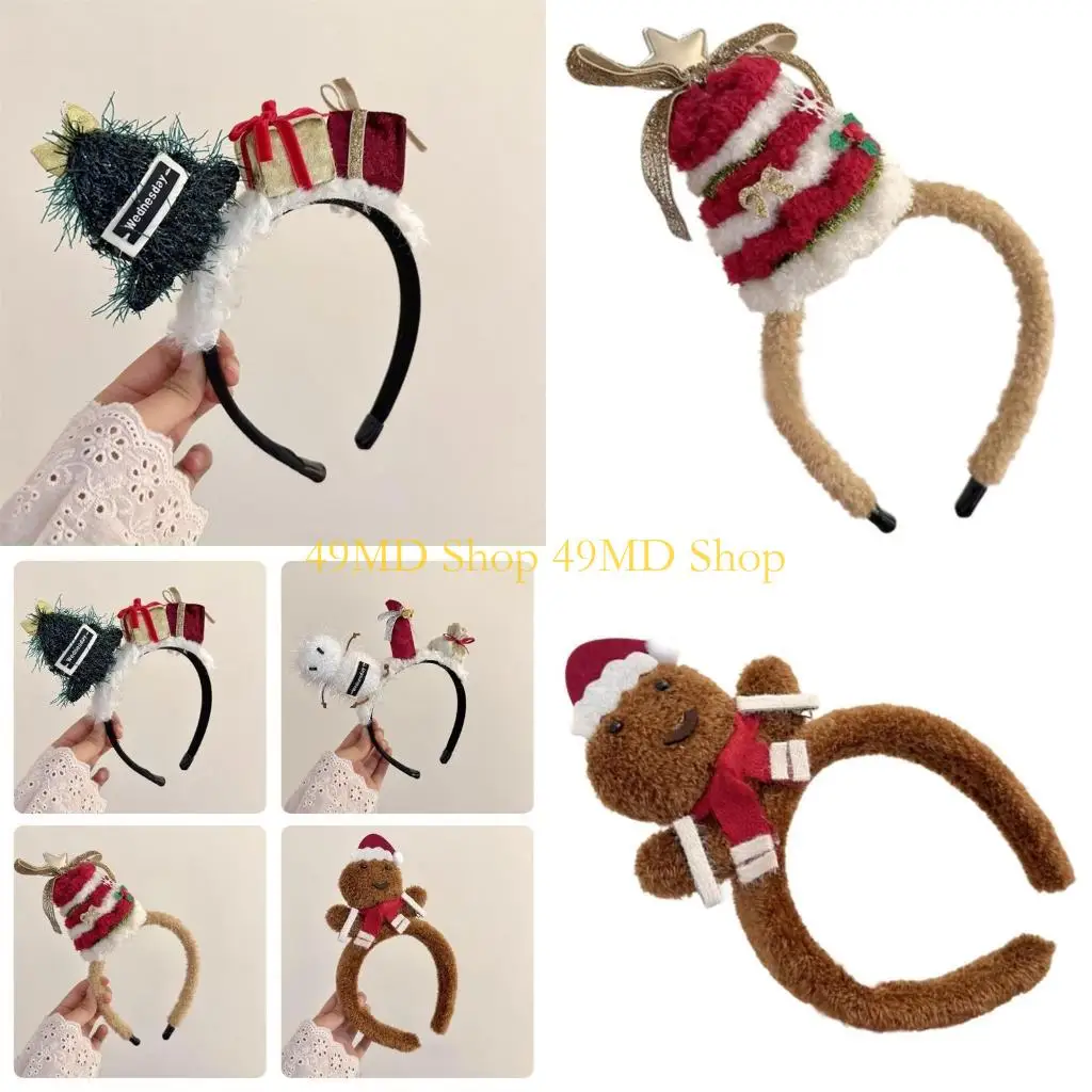 

49MD Рождественское украшение Фестивальная тема Обруч для волос с плюшевым медведем Праздничная вечеринка Сбор повязка для волос