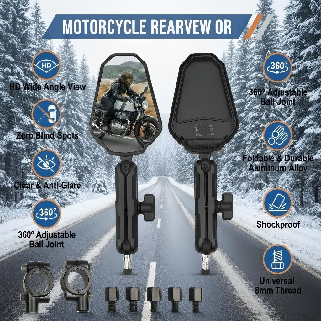 

Universal Motorcycle Mirrors Angle FANTIC MV BENELLI Adjustable Folding Handlebar Side Mirror Adventure Dirt Street Bike ATV