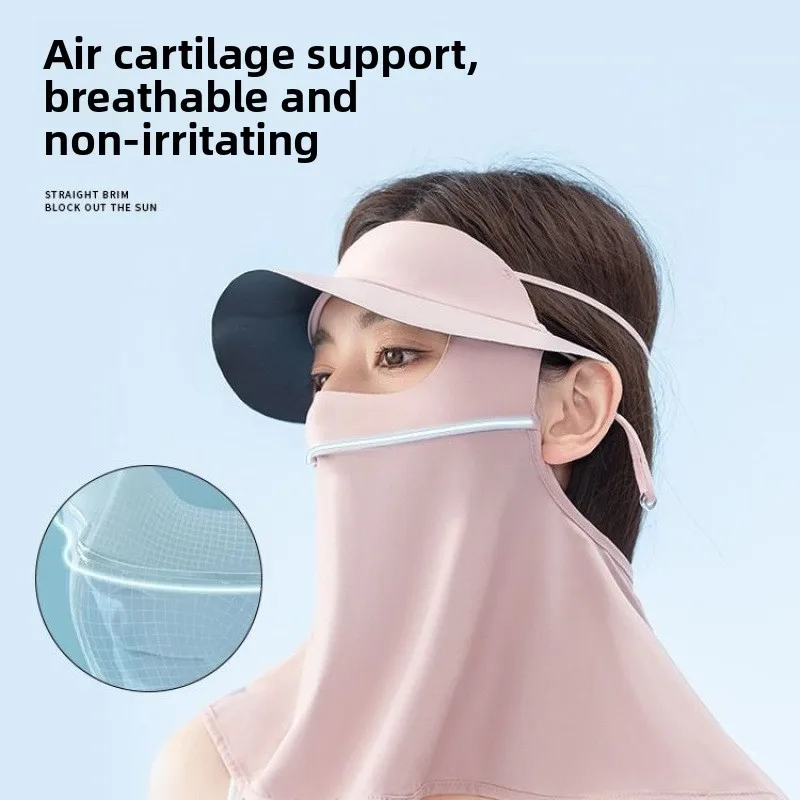 Comfortable Lightweight Women Summer Full Face Sunscreen Mask UV Protection Ice Silk Breathable Visor Face Neck Cover Outdoor