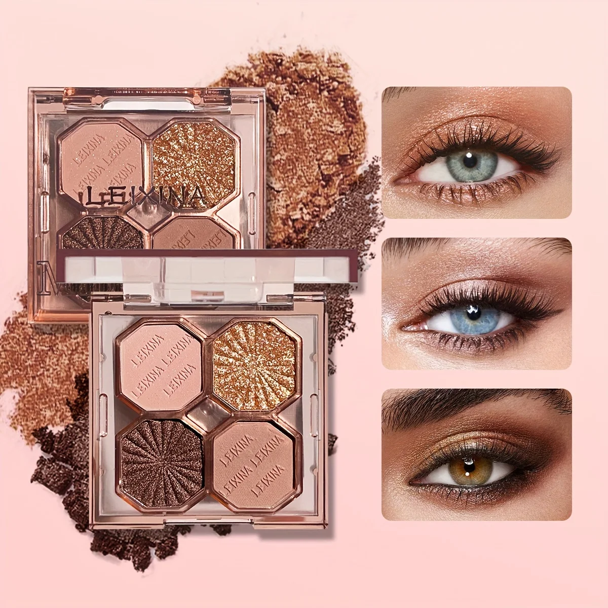 Schokoladen-Lidschattentablett in 4 Farben – mattes und glitzerndes Finish, langlebig, hochpigmentiert, braun, nackt, gold, schwarz