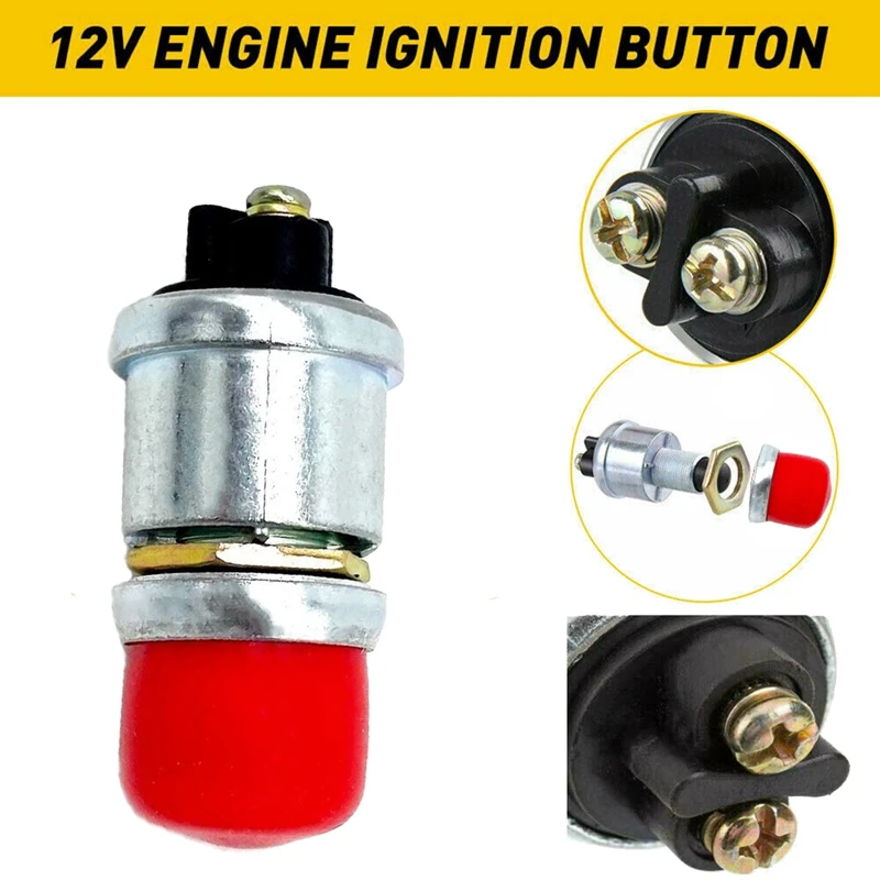 12V 50A Waterproof Switch Push Button Cars Boat Track Horn Engine Start Starter - Red Cap (WHS-1250-R) 2PCS