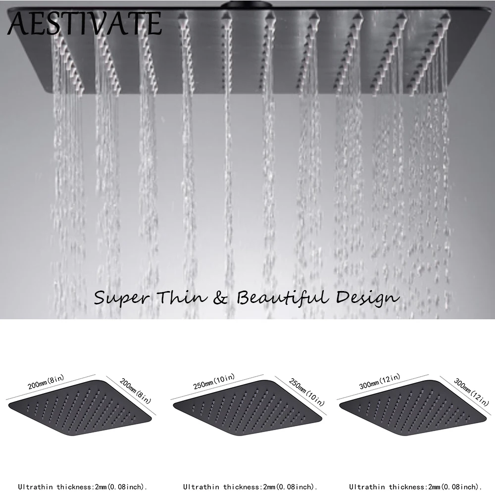 

Stainless Steel Square Shower Head 8-12 Inch Rainfall Bath Head Ceiling Wall Mounted Bathroom Accessories Water Save For Shower