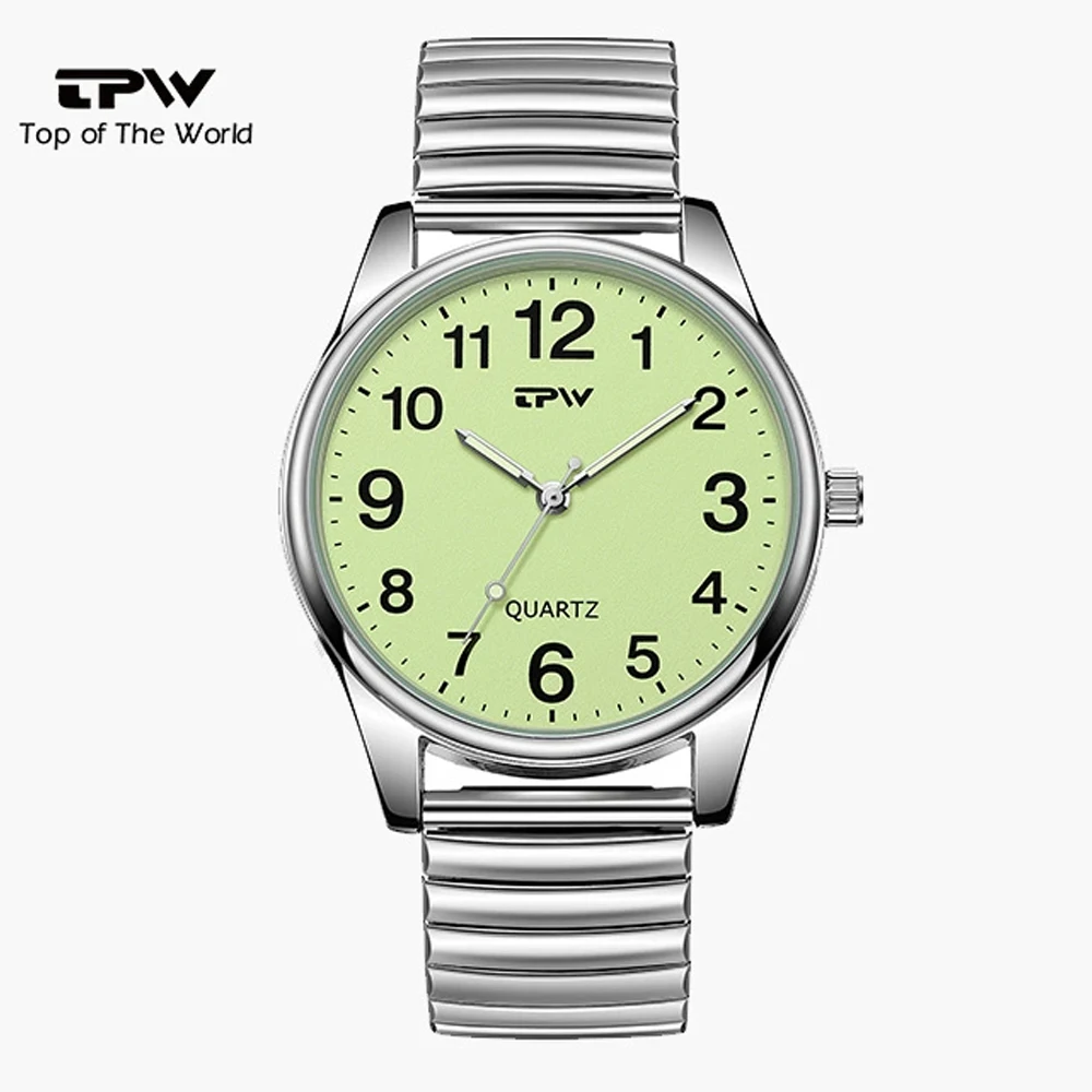 Elastic Band Elderly Watch Mineral Glass Quartz 30M Waterproof Glow in the Dark Watch Face Easy Read Dial Men Women Unisex Clock