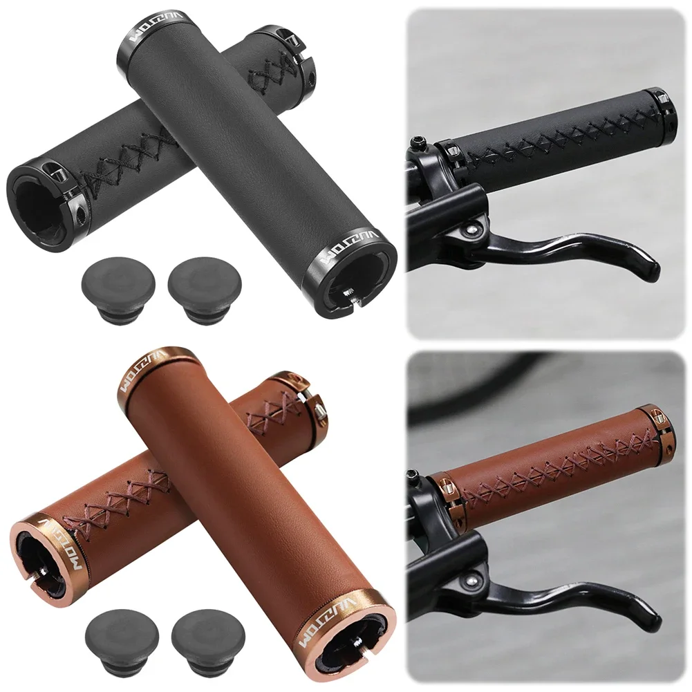 MTB Bike Handle Retro Sewn Grip Double Lock PU Leather Stitched Road Bike Handlebar Grip Bicycle Handle Grip Bicycle Accessories