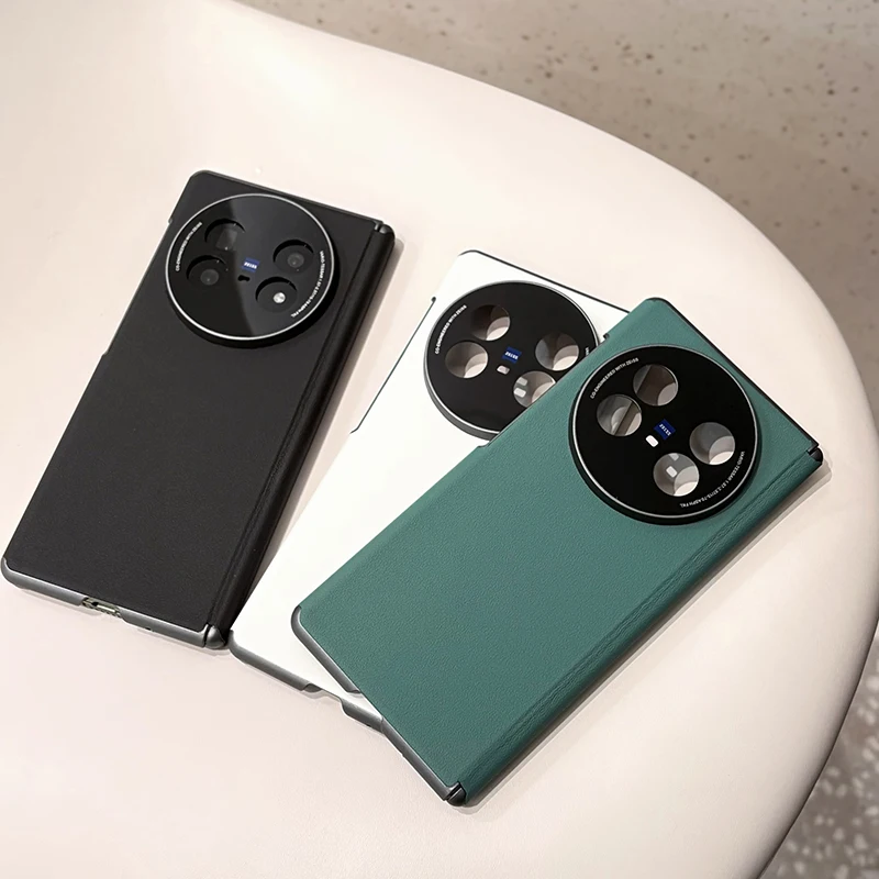 حافظة لهاتف Vivo X Fold 5 ذات محور مزدوج بلون سادة من الجلد العادي المفصلي المقاوم للصدمات غطاء هاتف محمول صلب