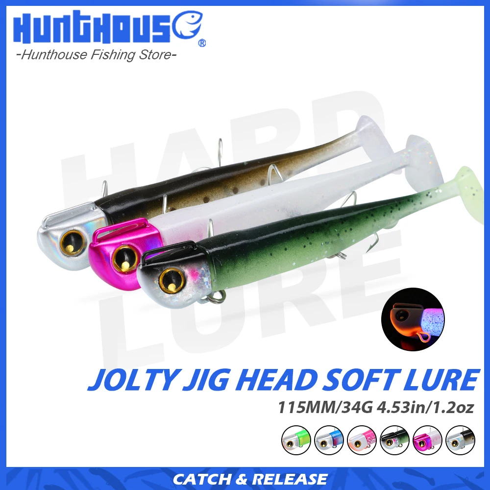 

Hunthouse 7PCS Jolty Jig Head Soft Fishing Lure Jigging Bait Sinking 115mm/34g Wobbler Double Hook Combination set Saltwater