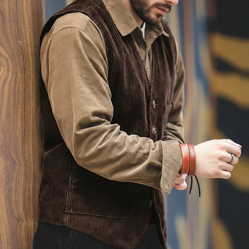 

Maden Vintage Corduroy Vests For Men Casual French Workwear Hunting Field Waistcoat Cords Outdoor Coats Men's Clothing