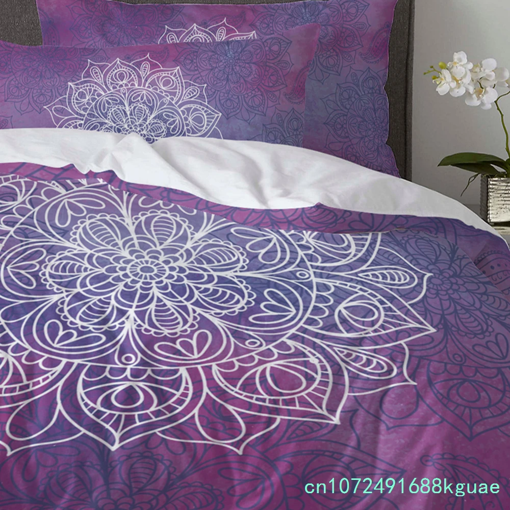Purple Watercolor Mandala Duvet Cover Bed Bedding Set Home Textile Quilt Cover Pillowcases Bedroom Double Bedding Set No Sheet 5