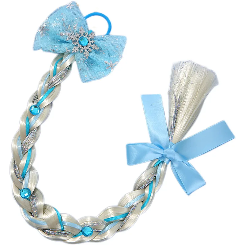 Girls Snowflake Hair Bow Kids Rainbow Hair Tie Princess Accessories Hairpieces Braids with Rubber Bands