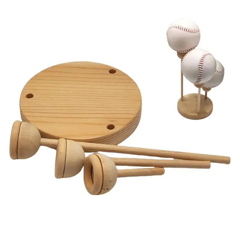 Baseball Holders Baseball Rack Display Holder Wooden Base Ball Stand Display Holder For Golf Baseball Softball Tennis Ball