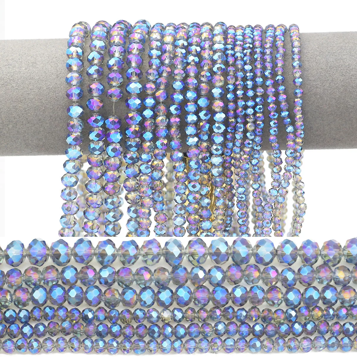 Facettierte flache runde 3/4/6/8 mm Kristallglasperle transparent blau AB mit Loch lose Distanzperlen für Schmuckherstellung DIY Armband