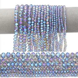 Faceted Flat Round 3/4/6/8mm Crystal Glass Bead Transparent Blue AB With Hole Loose Spacer Beads For Jewelry Making DIY Bracelet
