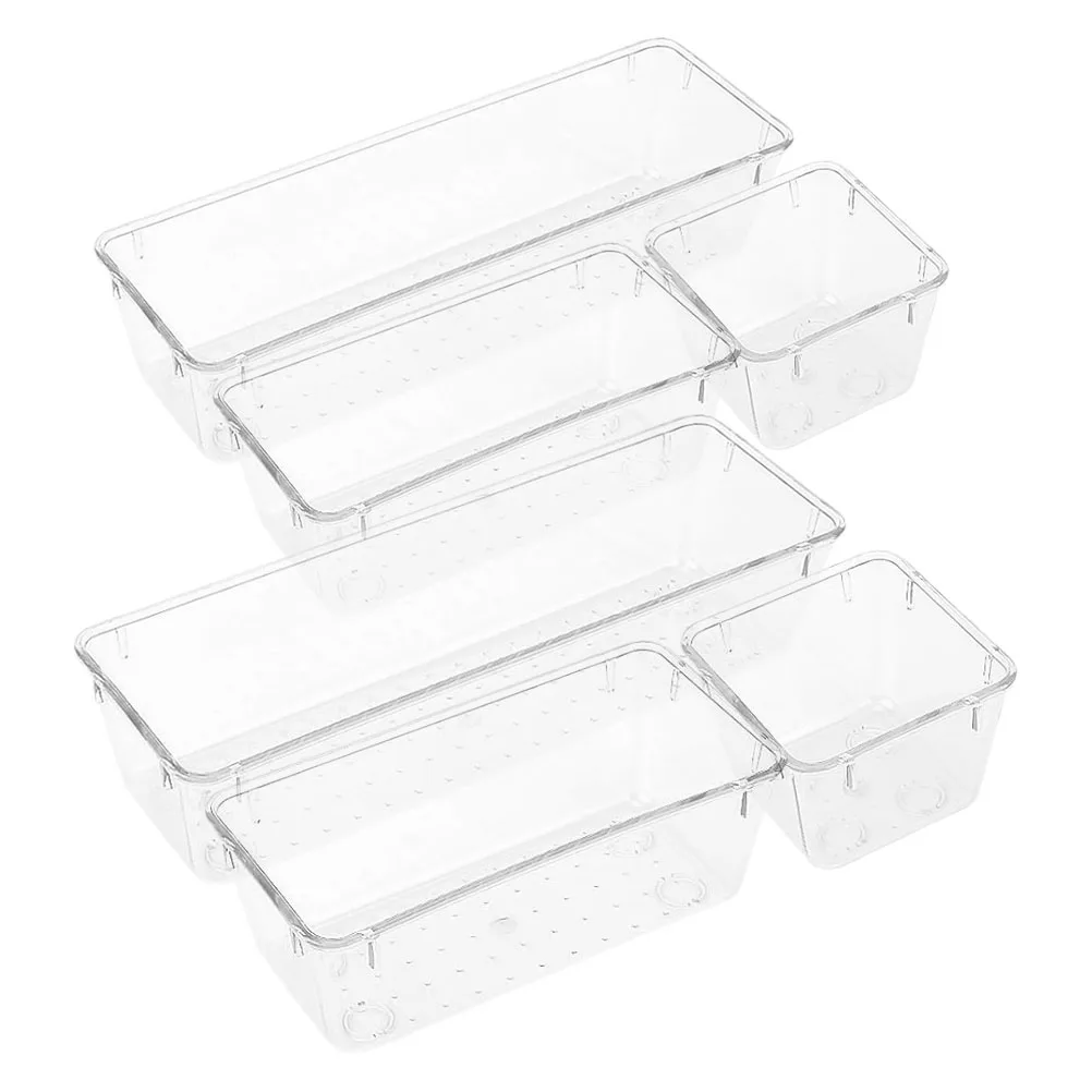 

6Pcs Clear Drawer Organizer Trays Stackable Storage Boxes Multipurpose Kitchen Office Makeup Supplies Organizer for Drawers