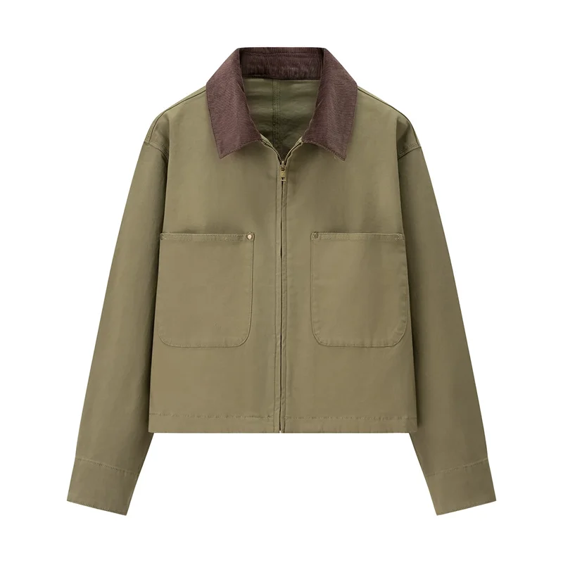 سترات قصيرة ذات ألوان متباينة بتصميم عتيق لخريف 2025 سترة نسائية جديدة على الموضة سروال قصير نمط الحظيرة Chaqueta Mujer #1