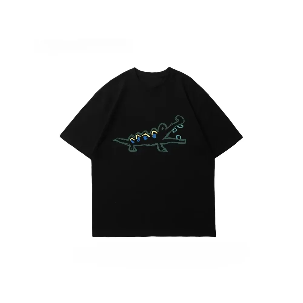 

Хлопковые футболки высокого качества, летняя распродажа 2025, одежда с забавным крокодиловым принтом, модные повседневные свободные топы унисекс с круглым вырезом
