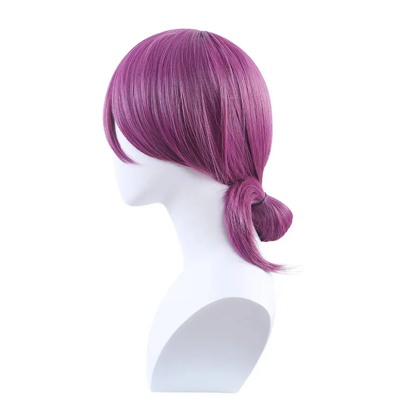 بالمنشار رجل Reze قنبلة شيطان شعر مستعار تأثيري الأرجواني الصغيرة ضفيرة الاصطناعية متوسطة طويلة شعر مستعار مستقيم أنيمي Coser شعر مستعار حفلة الهالوين #2