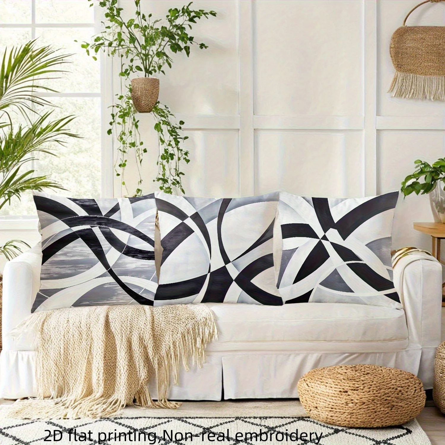 1/4pcs Stylish Black and White Patterned Pillowcases Sofa cushion cover home bedroom room decoration - view 3