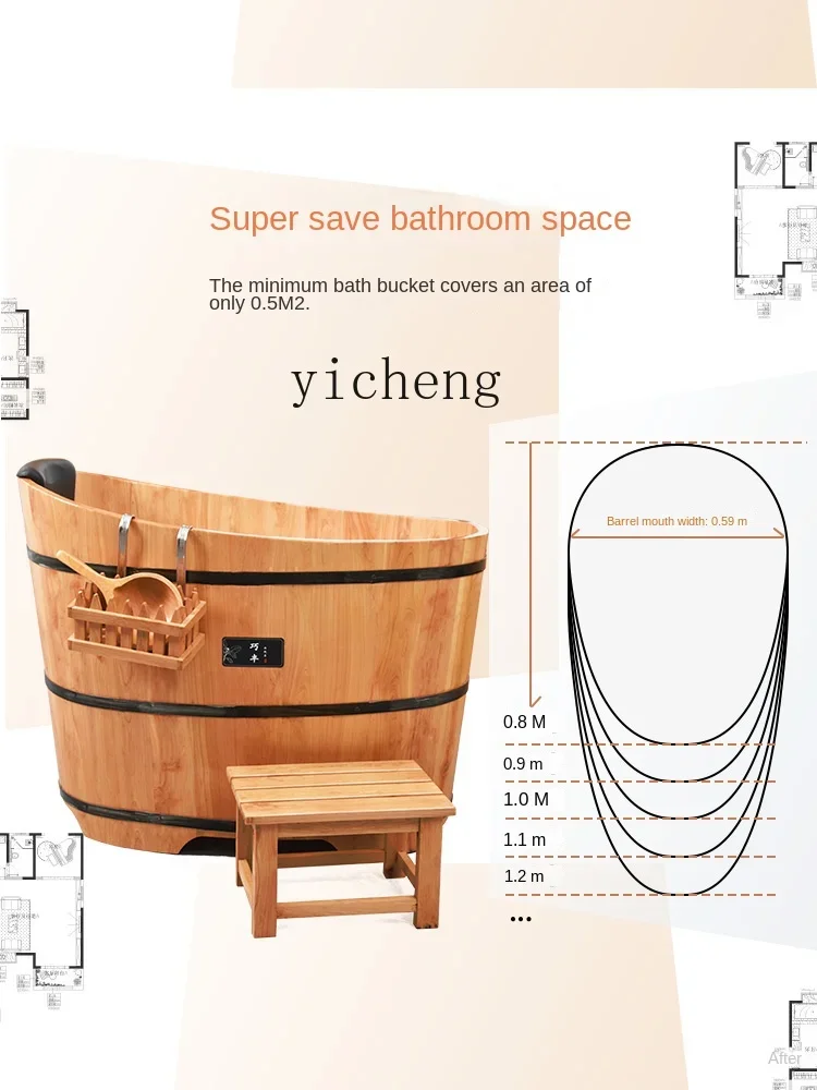 ZK Small Apartment Bath Wooden Bucket Household Bathtub Children Baby Bath Bucket Solid Wood Basin Sweat Steaming Bath