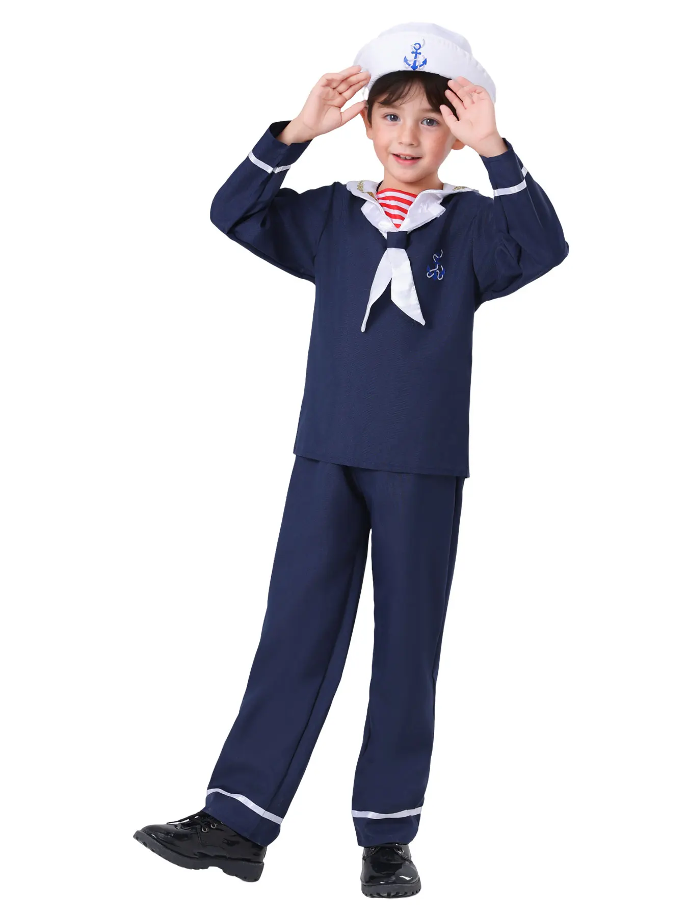 Kids Unisex Navy Sailor Uniform Cosplay Outfit Halloween Carnival Party Costumes