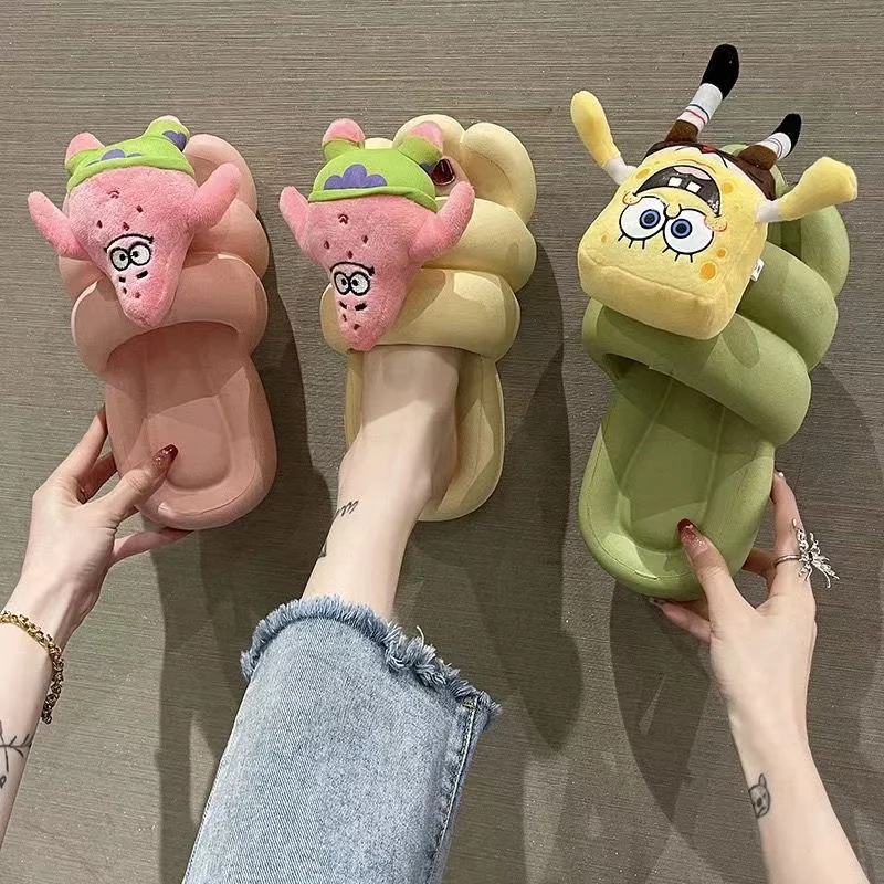 2024 New SpongeBob SquarePants Women's Summer plus size real picture Outwear Home pink white green yellow Slippers women sandals