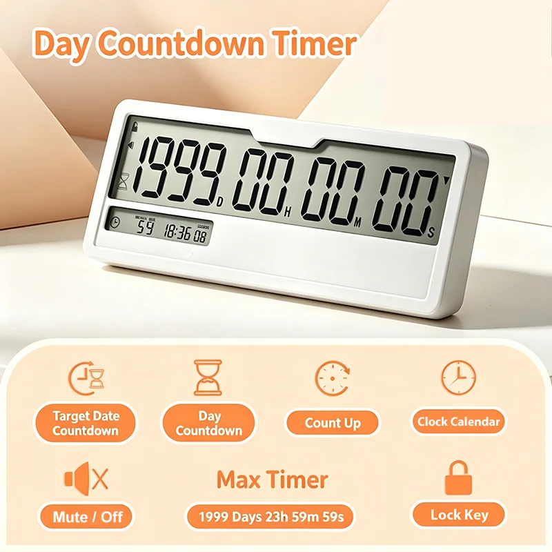 1999-Days Day Countdown Timer Target Date Day Countdown Count Up Clock & Calendar Display Electronic Timer for Study Examination