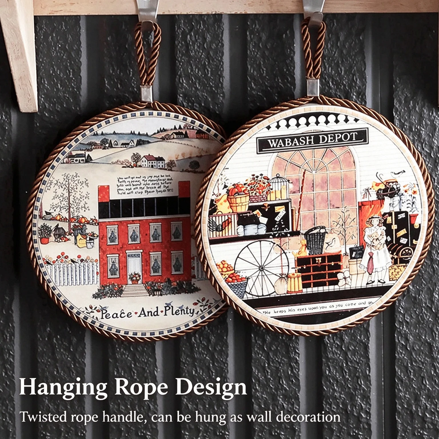 European Fairy Tale Ceramic Trivet Coaster Set 6pcs Heat Resistant Pot Holder Round 17cm Cork Base
