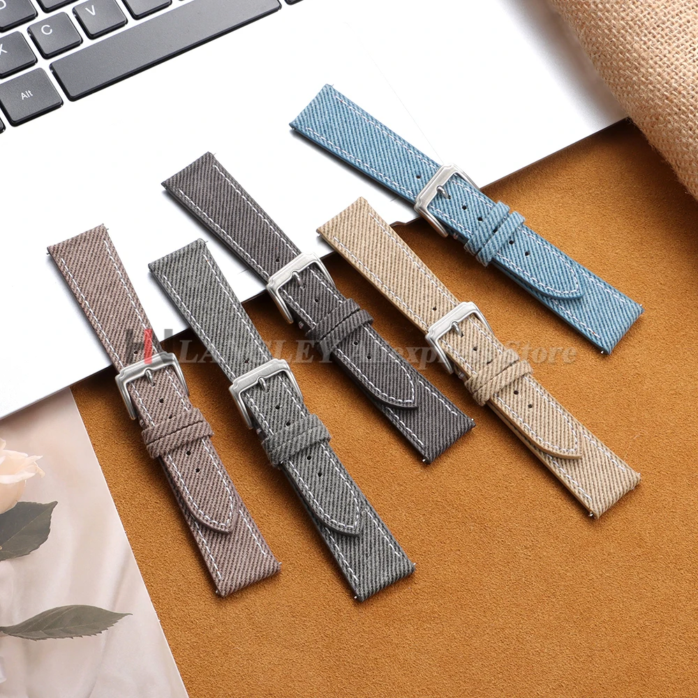 Denim Nylon Watch Strap Canvas Soft Watchband 18mm 20mm 22mm for Huawei Watch Gt5/Gt4 Men Women Quick Release Universal Bracelet