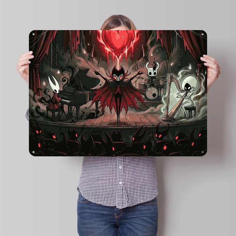 Hollow Knight Musical Performance 3D Texture Printed Poster Custom Vintage Metal Tin Plate Sign for Wall Art Desk Decor Room