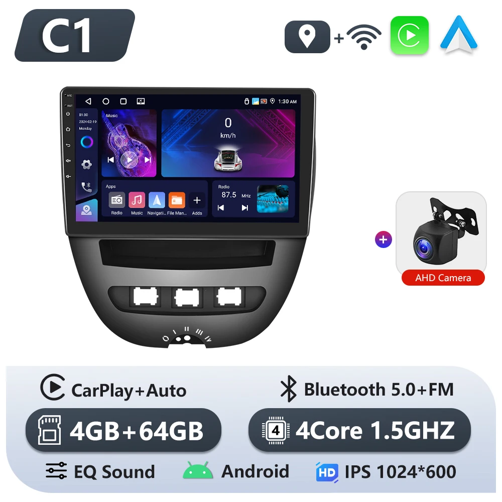 Podofo 6 + 128G Autoradio Voor Peugeot 107 Toyota Aygo Citroen C1 2004 - 2014 Draadloze CarPlay Android Auto GPS Multimedia Speler