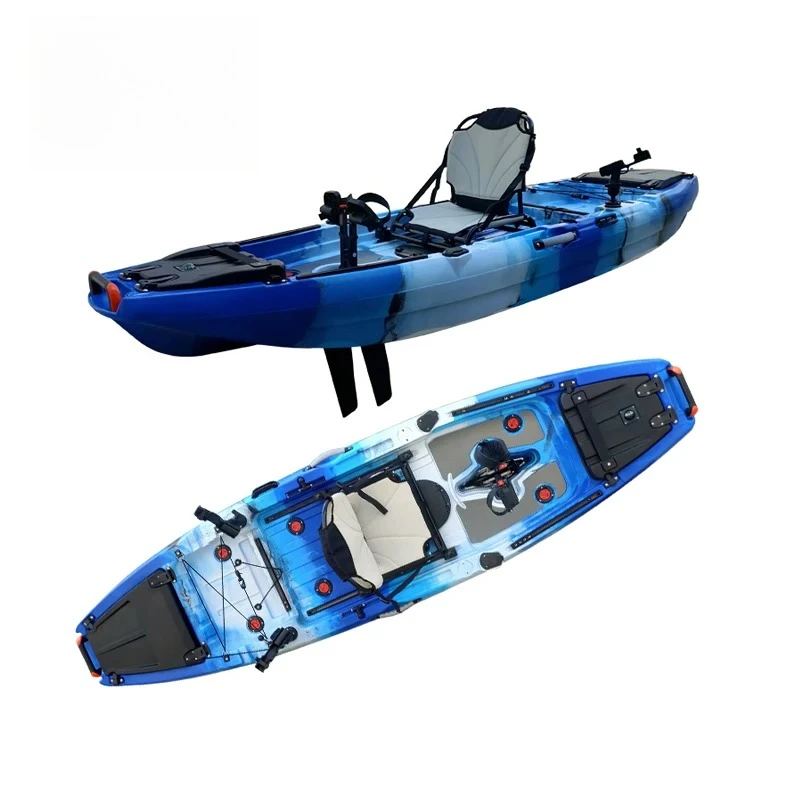 Newly 10ft tandem Sea Angler Sit on Top Fishing Kayak Rowing Boat with Foot Pedal
