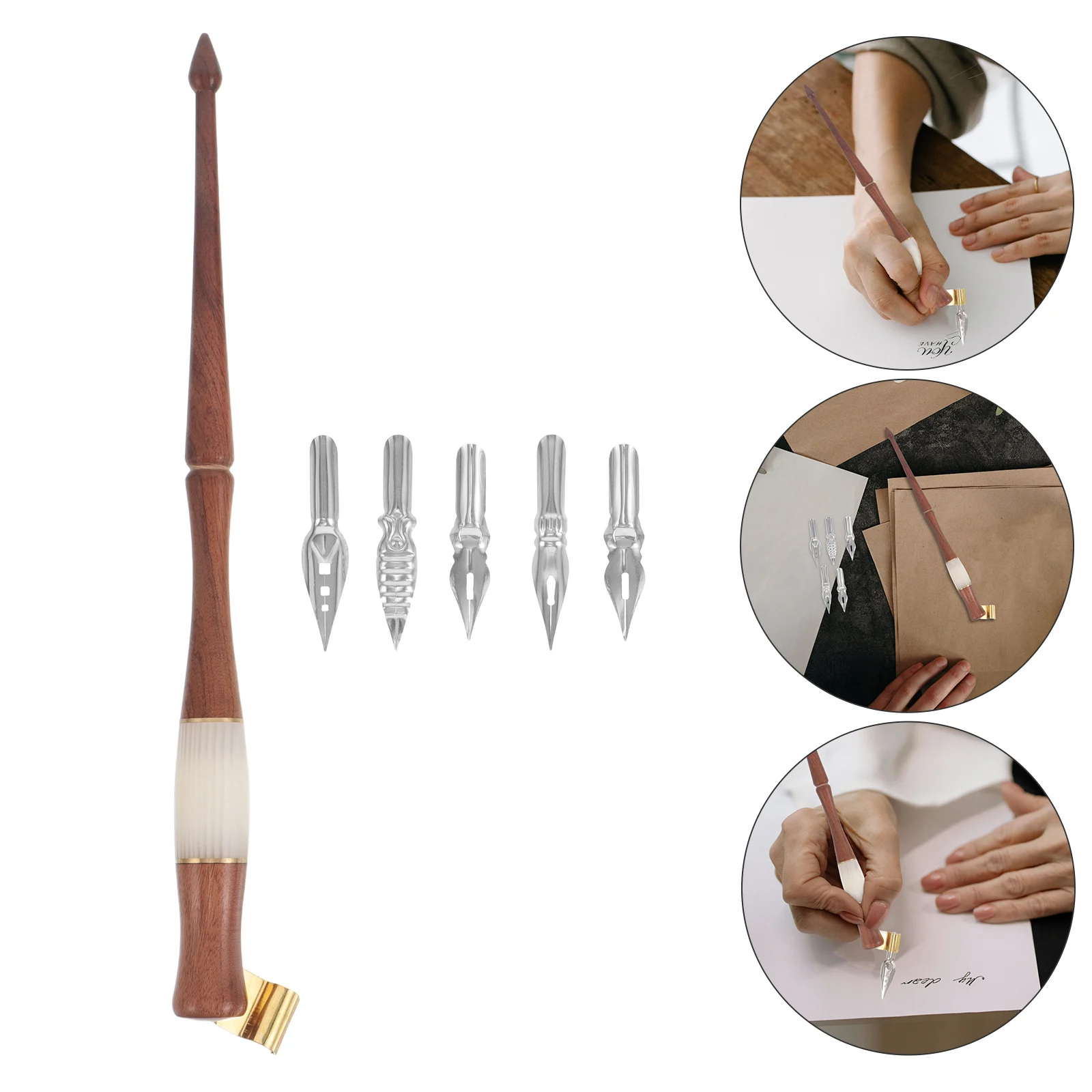 

1Set Vintage European Style Wooden Calligraphy Pen Hardwood Resin Smooth Lines Artistic Creations Letter Writing