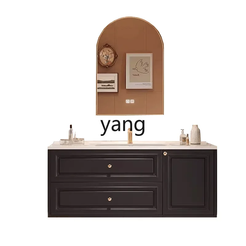 

LH rock slab seamless ceramic integrated basin bathroom cabinet combination retro oak washbasin