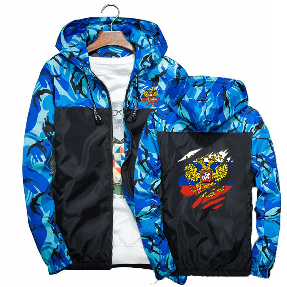 

2025 Russia Badge Loose Jacket Spring And Autumn Man's Versatile Hoodies Russian Flag Logo Print High Street Punk Trendy Coat