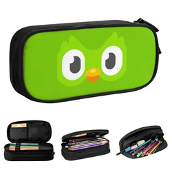 Duolingo Face Pencil Case, Cartoon Pen Holder, Estudante Grande Armazenamento Sacos, Estudantes Escola Zipper Pencilcases