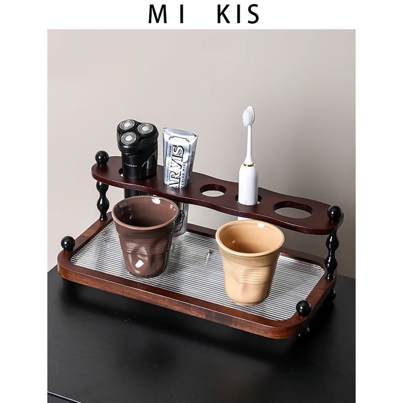 

Retro Style Toothbrush Holder Bathroom Vanity Sink Couple's Spout Cup Storage Rack Luxury Placement on Desktop