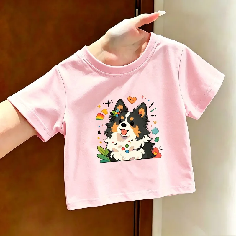 Cartoon Dog Print Children's T-shirt Summer New Fashion Trend Soft Skin Friendly Round Neck Parent-child Casual T-shirt