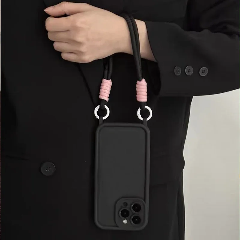 Crossbody strap Lanyard Necklace Wrist Strap Silicone Case For iphone 17 Air 16 16E 15 14 12 11 13 Pro Max Plus Cover