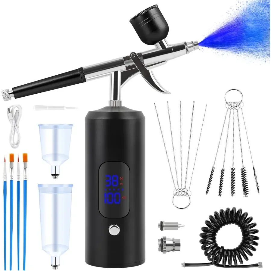 

Rechargeable highpressure airbrush compressor kit with 38PSI for professional barbering nail art cake decoration makeup applica