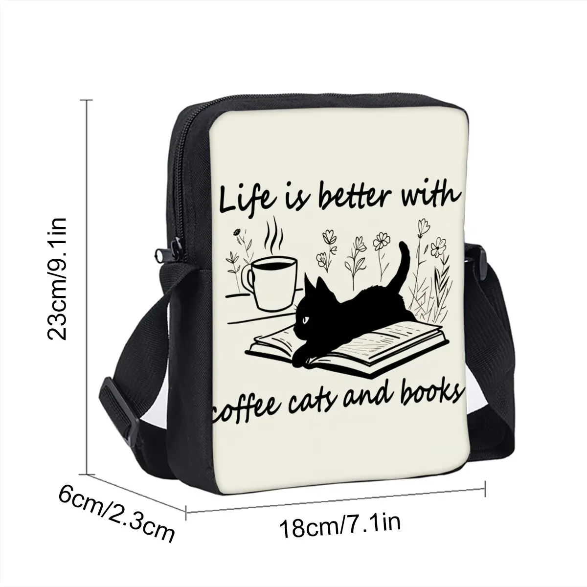 Coffee Cat Flower Starry Sky Printe Single Sided Messenger Bag for Boy/Girls Children Best Gifts 2D Cartoon Casual Crossbody Bag