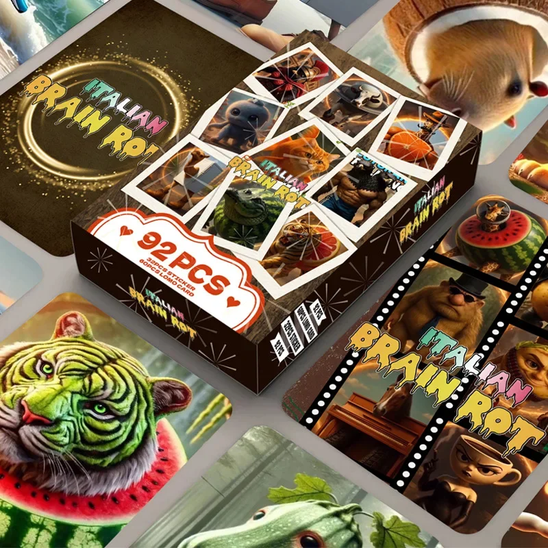 92pcs Tralalero Tralala Cards Italian Brainrot Game Card & Stickers Tung Sahur Collection Classic Toys For Kids Birthday Gifts