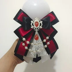 Retro Lolita perła łańcuszek kokarda z kryształami ręcznie robiona biżuteria damski zestaw koszuli kołnierz kokardka karatowa lampa ręczna akcesoria koncertowe